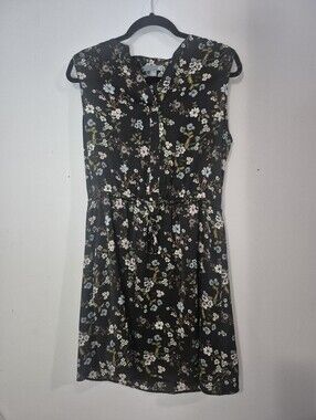 Sears Sleeveless Black Floral Drawstring Waist Dress - Excellent Condition